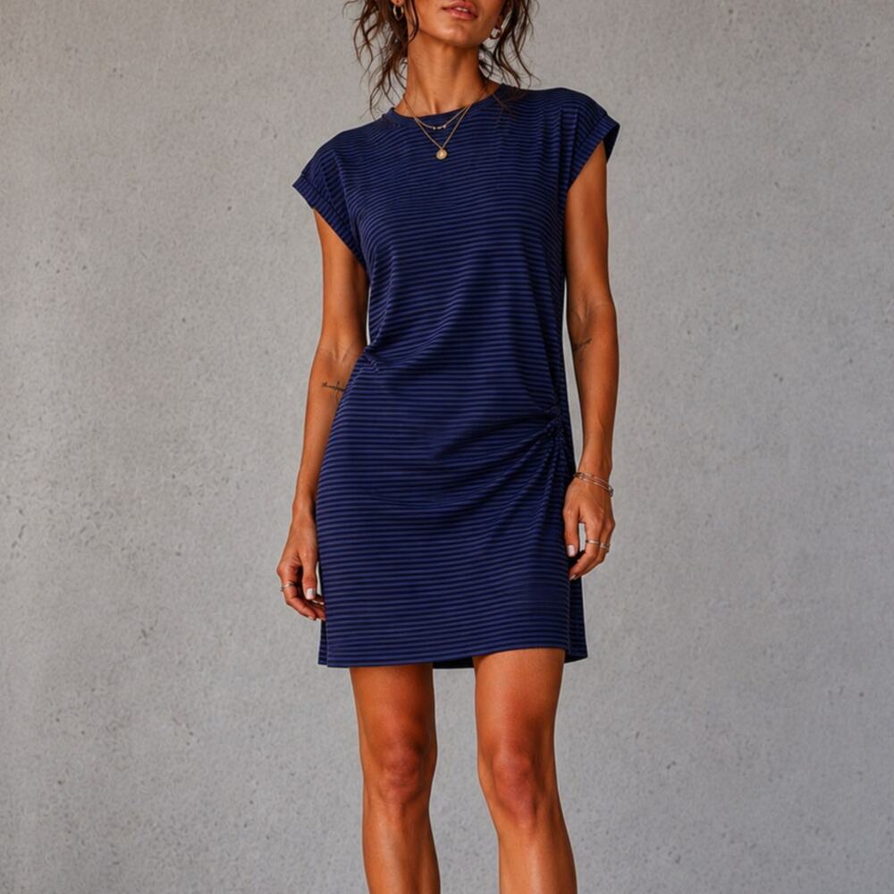 AllSaints Kinney LA Dress Blue Striped Midi T-Shirt Dress Size 2